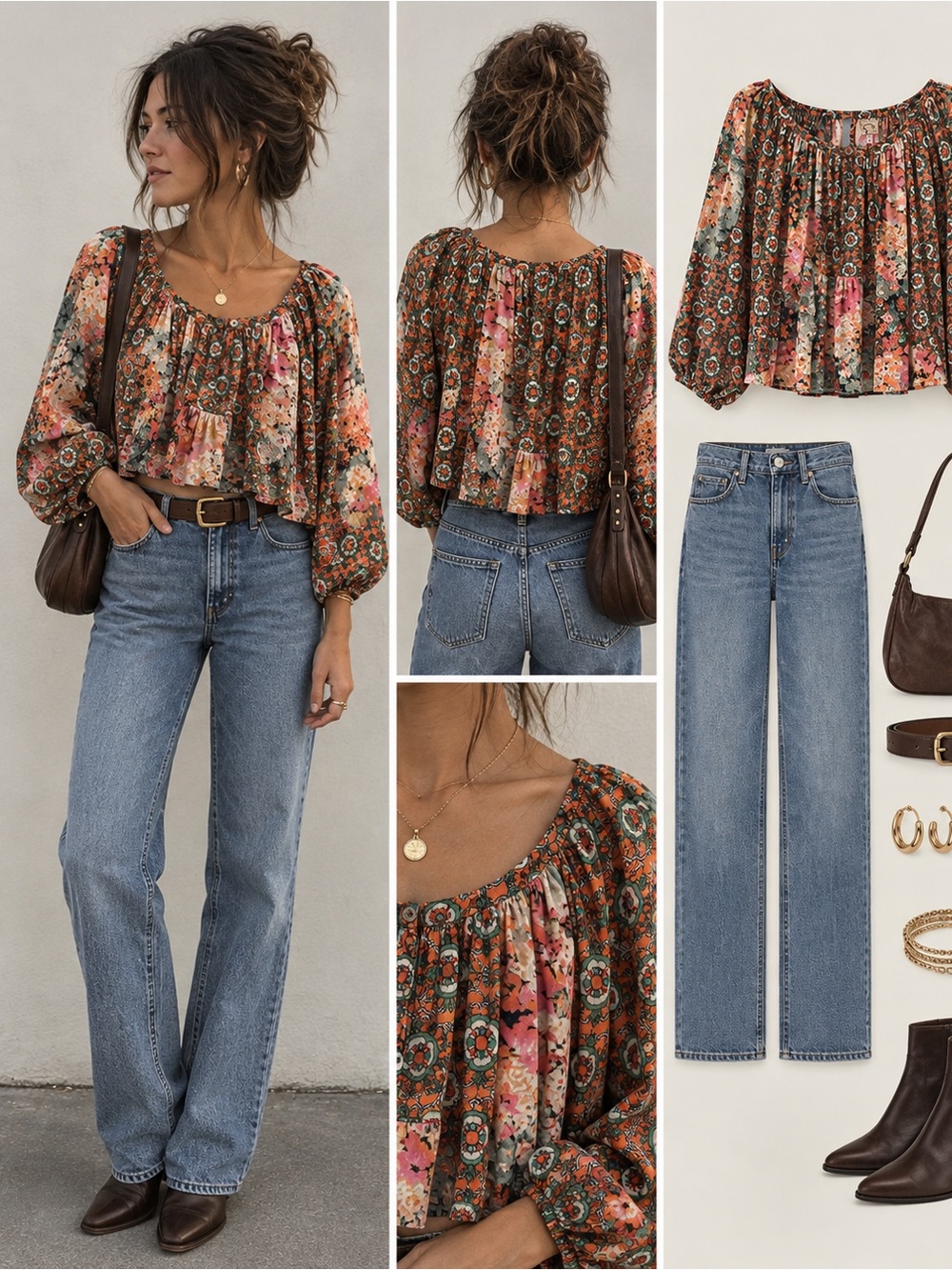 Anthropology fig and flower Floral Boho Tunic in Rust, Teal, Pink